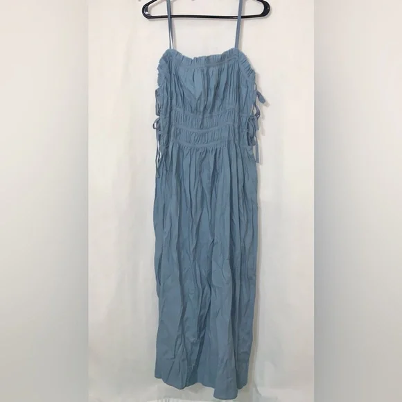 CULT GAIA Lola Smocked Linen Midi Dress Blue Steel NWT - Picture 5 of 13